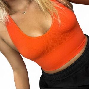 Bright Orange Ribbed Crop Tank Top